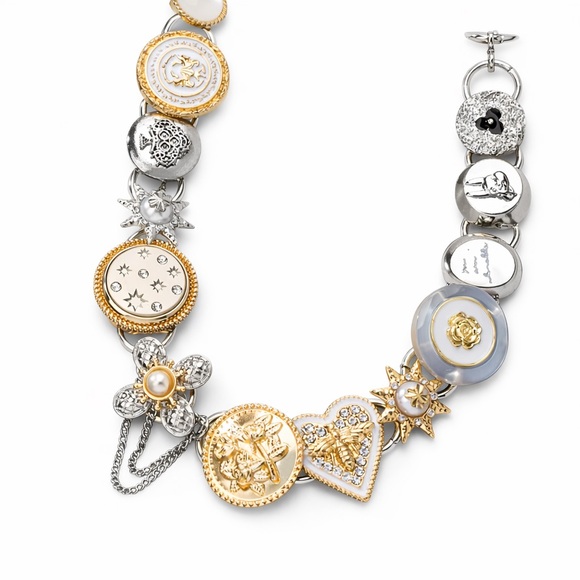 Free People Clover Heart Flower Charm Necklace Mother of Pearl & Crystal Accents - Picture 3 of 4